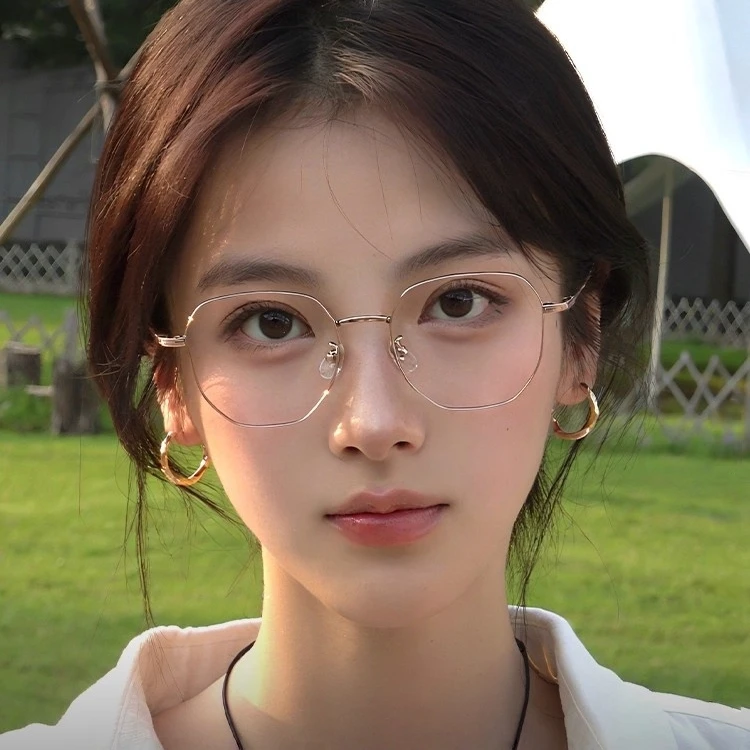 超轻钛架素颜金丝近视眼镜女有度数可配高级感大框显瘦防蓝光眼睛