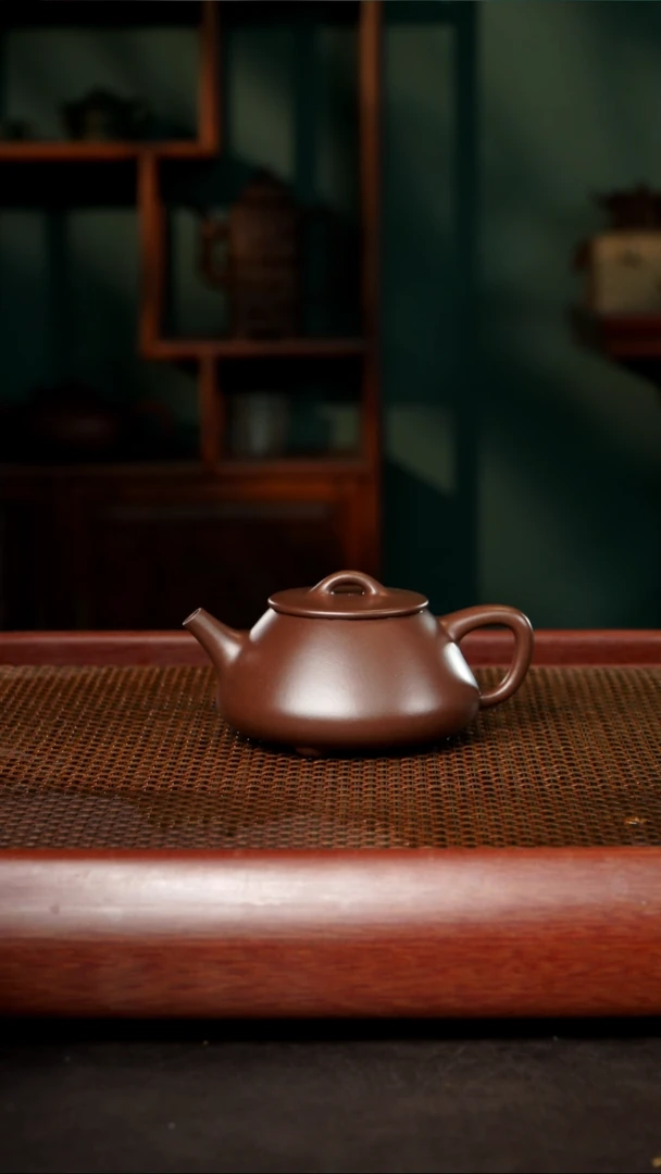 茶壶紫砂海***蚝10紫泥平盖石瓢