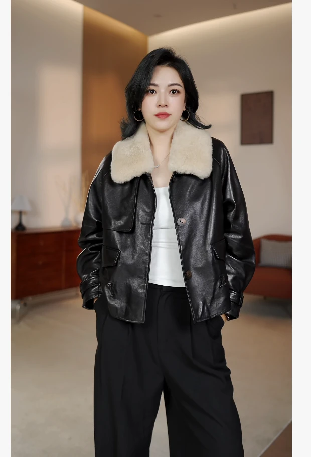 2025兮凹【秋意正浓】新款秋冬时尚简约大气修身皮衣外套短款