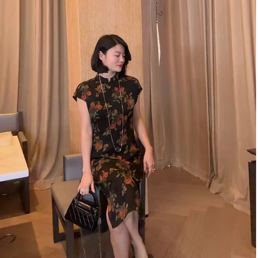 TANTAN 显瘦气质复古修身中长款旗袍1904