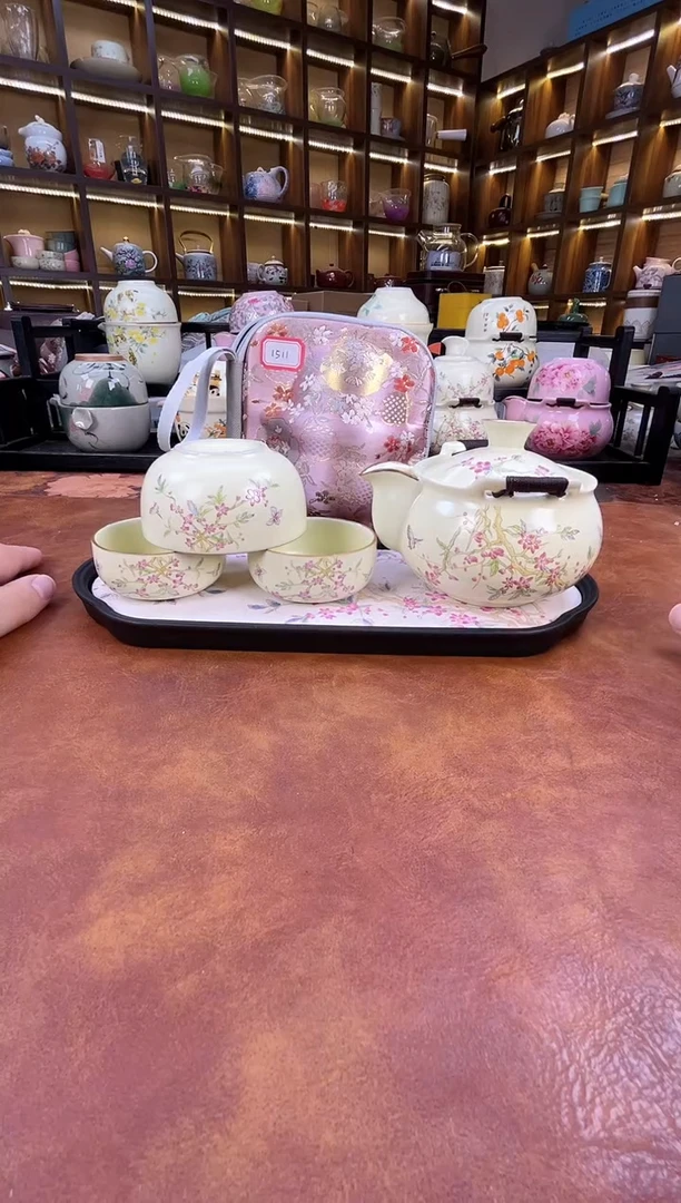 瓷片桃花宝瓶旅行+长方桃花盘