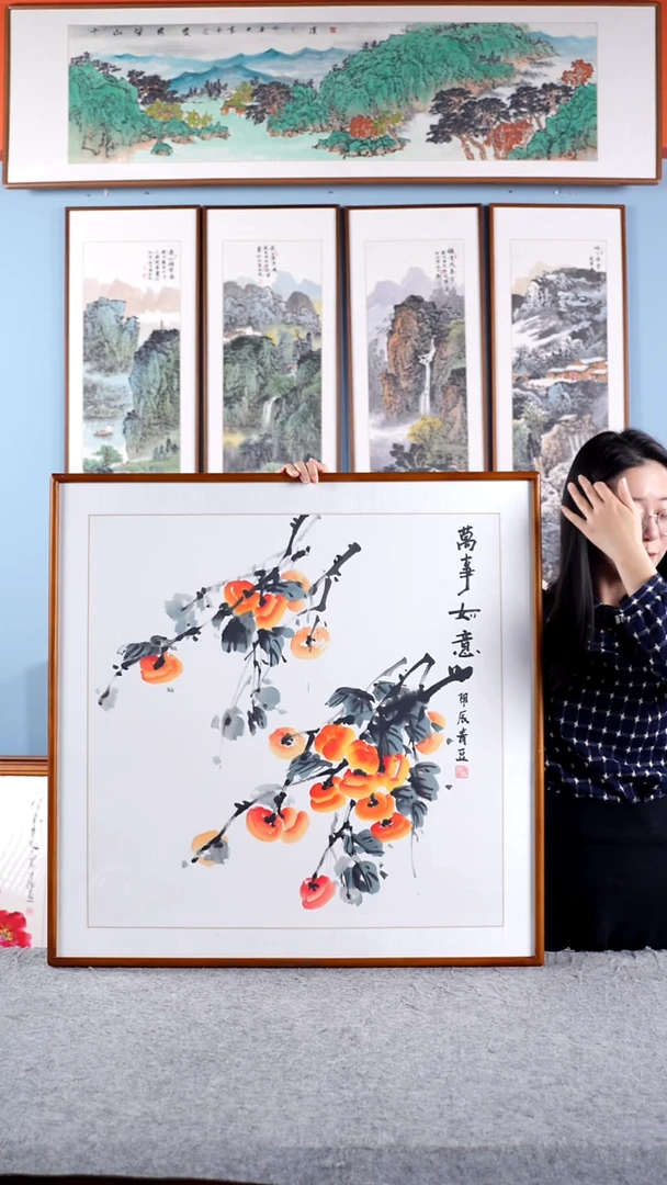 【闪购商品】国画戚莉莉《万事如意》手绘带框83*83