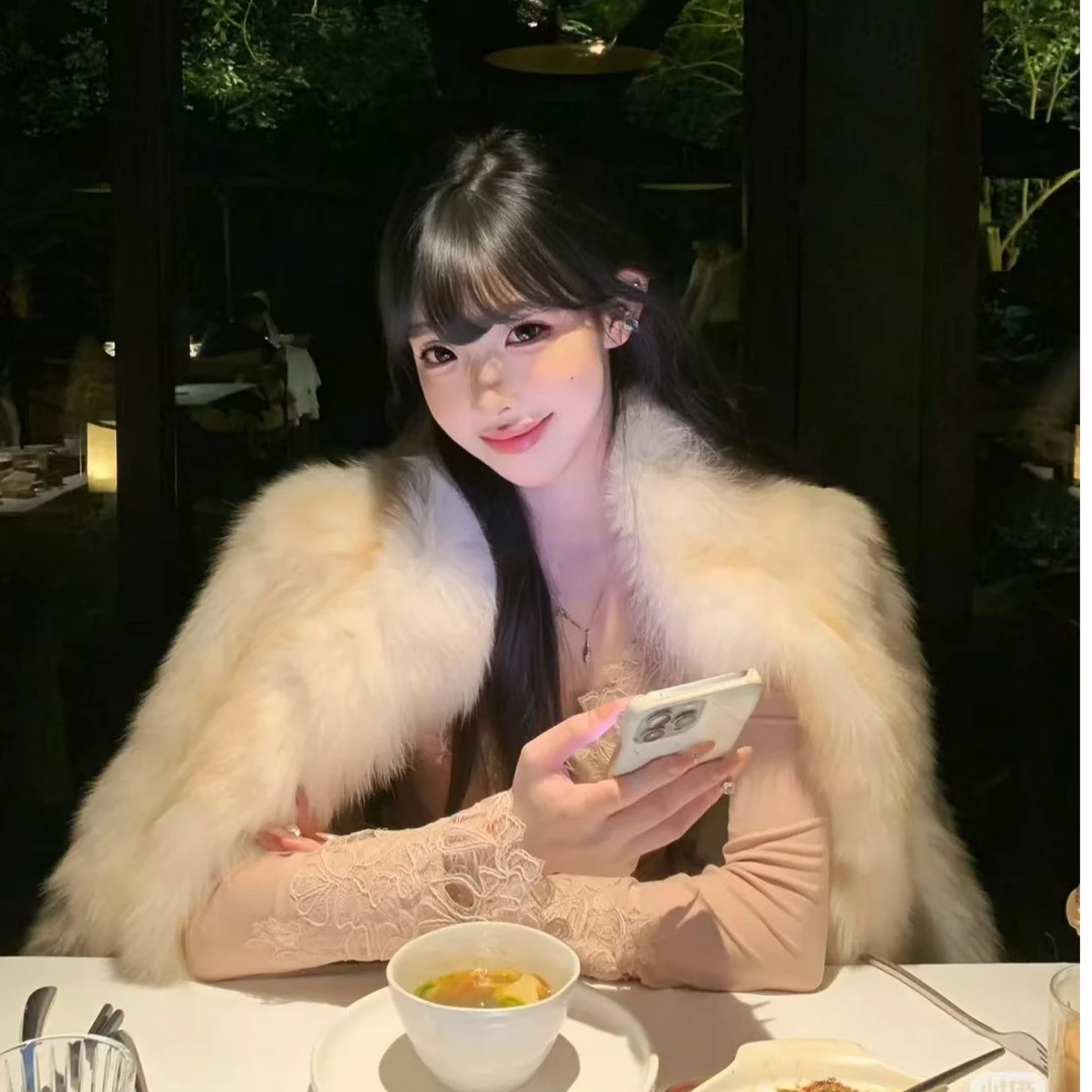 人造皮草 女装月光浅金双色晕染环保毛仿皮草短款外套女