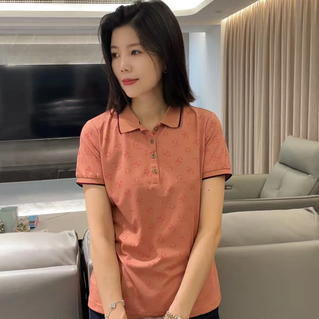 JY25夏新时尚显瘦短袖polo常规款上衣印花修身型