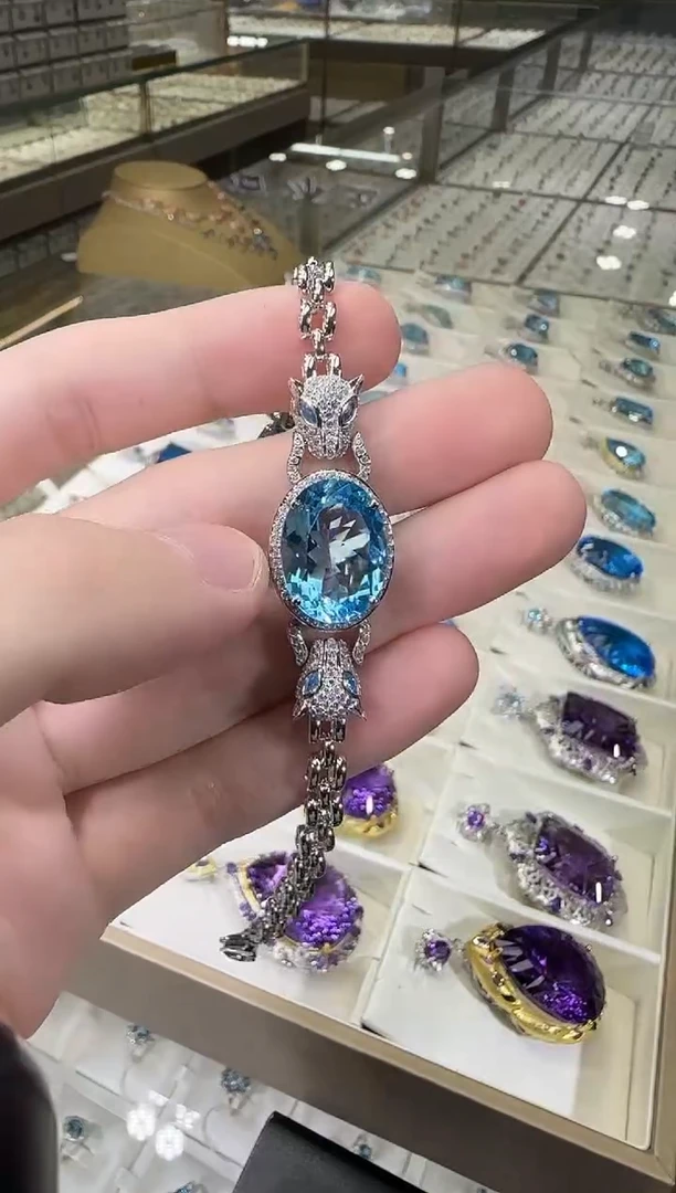 银S925镶嵌托帕石手链12*10mm