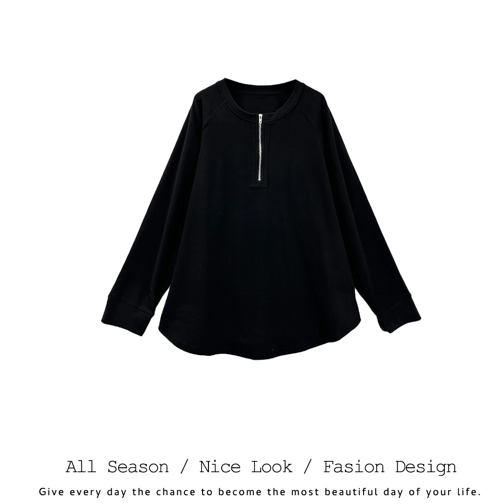 406    欧货经典黑白双色拉链设计休闲百搭圆领长袖     款号#329