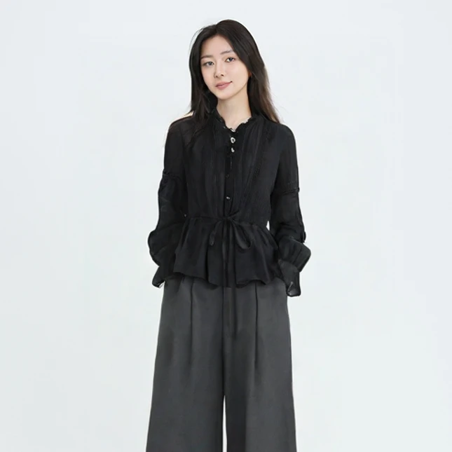 【丽公主】圣迪奥女装气质长袖时尚休闲黑色雅丹风衬衫S243Z0522