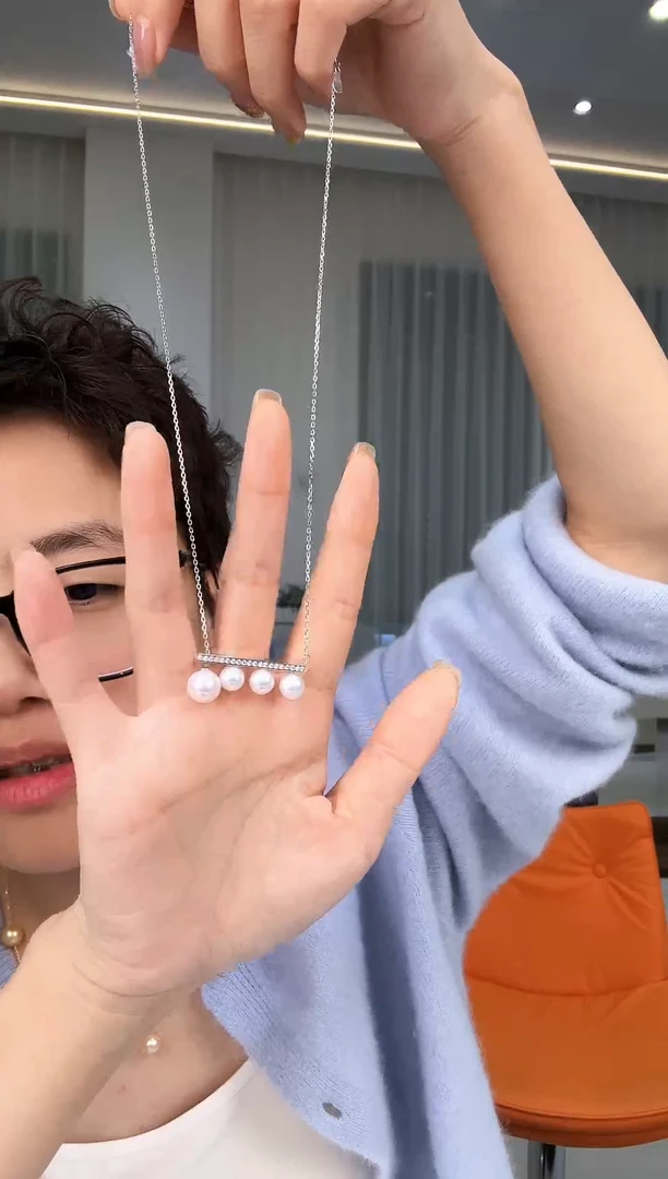 吊坠(赠链)银S925镶嵌淡水珍珠银款淡水爱迪生珍珠平衡木吊坠