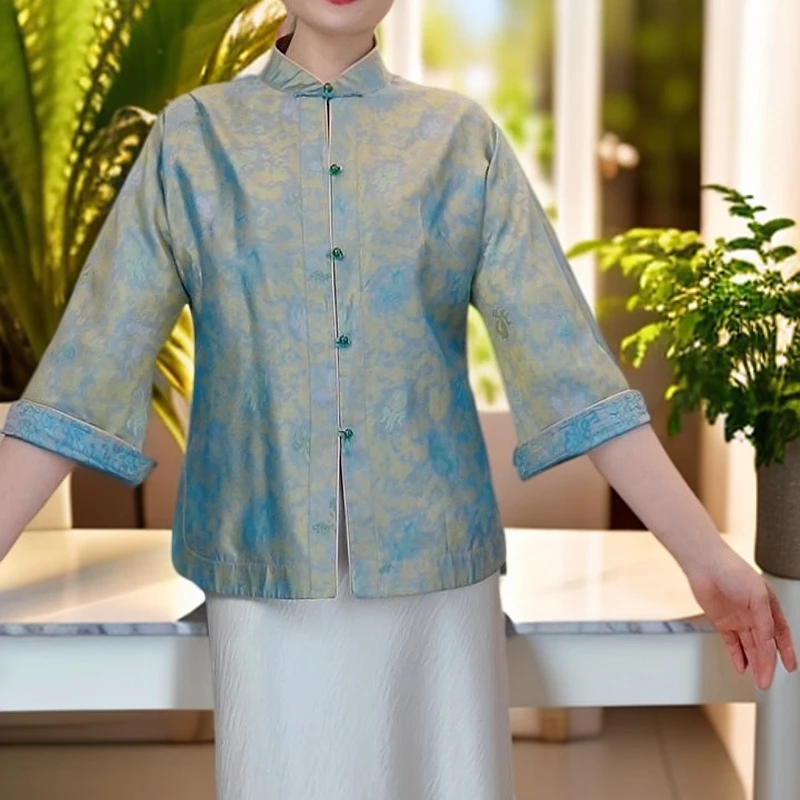 宋锦异色萝金鱼闹彩蝶上衣