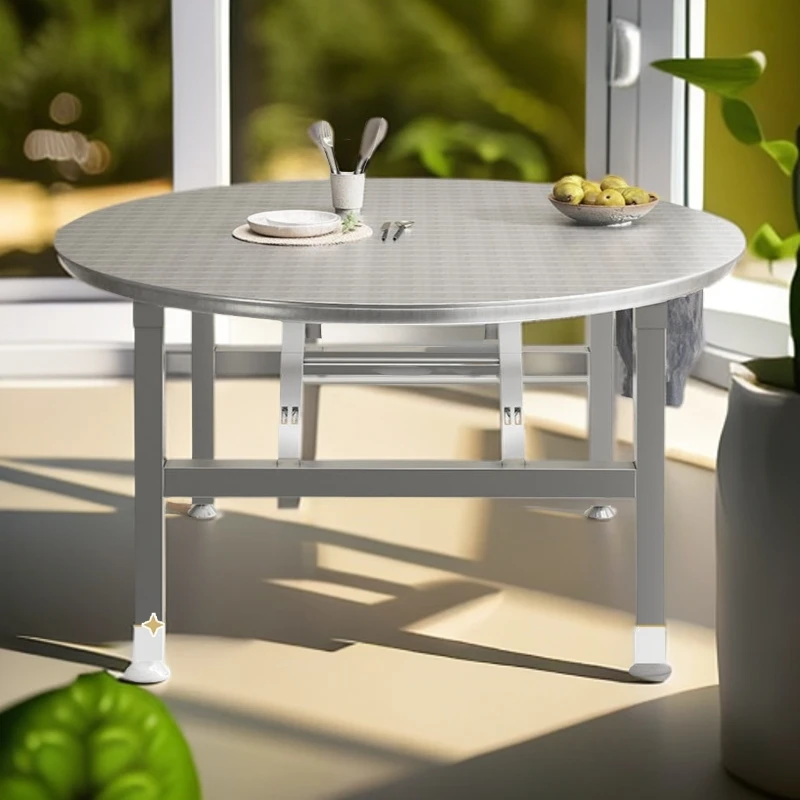 可折叠加厚超大夜宵大排档烧烤圆形不锈钢饭桌特厚适合食堂