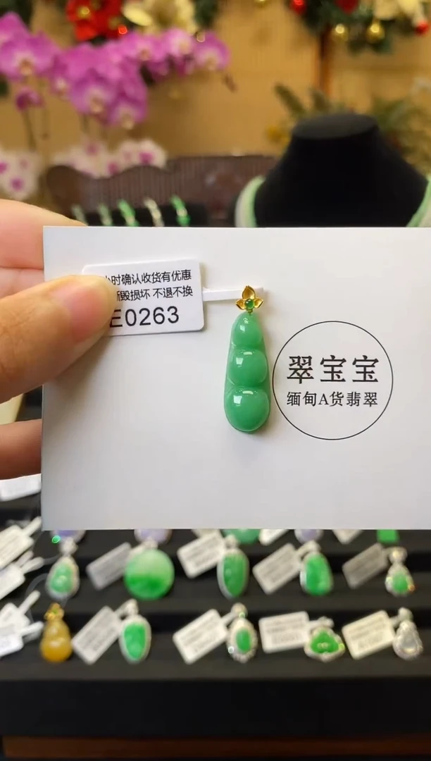 颈饰18K金镶嵌翡翠E0263 福豆 含运营费
