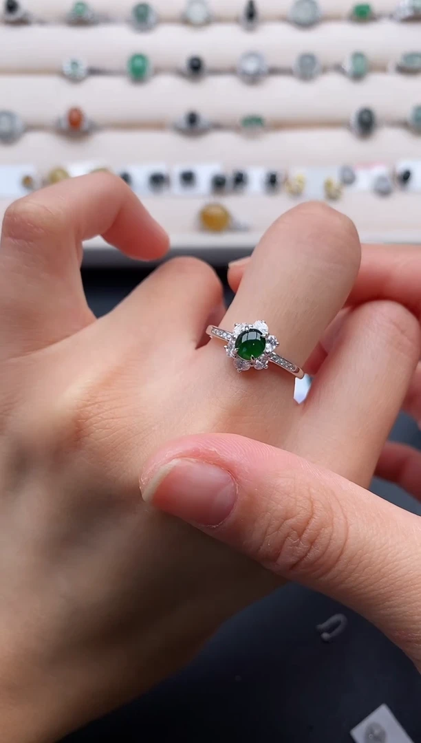 银S925镶嵌戒指翡翠2222222+6