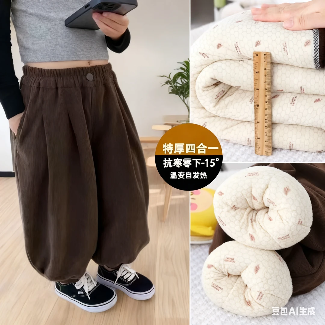 （真正一条过冬）温变4层加棉儿童男女童灯笼裤子韩版宽松加厚男童