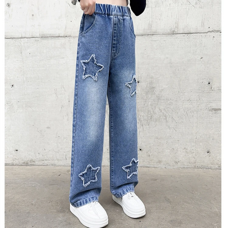 女童春季直筒牛仔裤2025新款儿童秋装休闲阔腿裤中大童潮流直筒裤