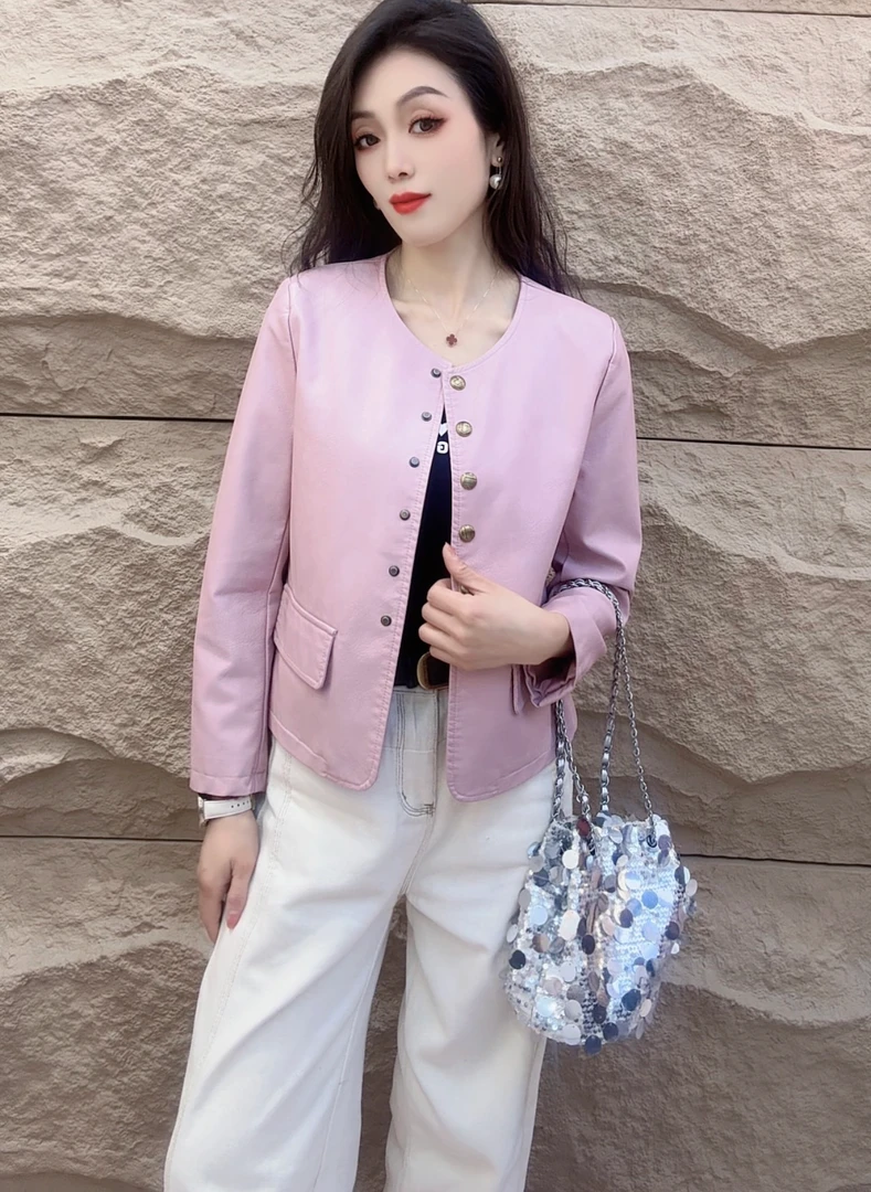 yipinyuxi/依品羽茜2025春秋立领休闲皮衣显瘦修身外套2502女