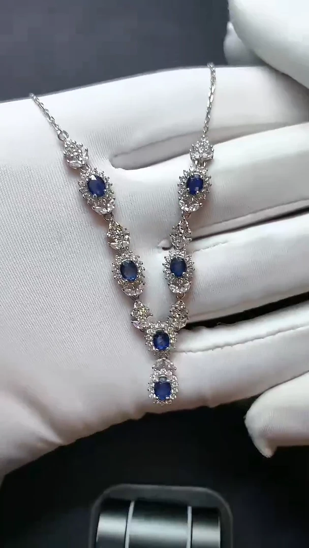 蓝宝石颈饰银S925镶嵌43-51