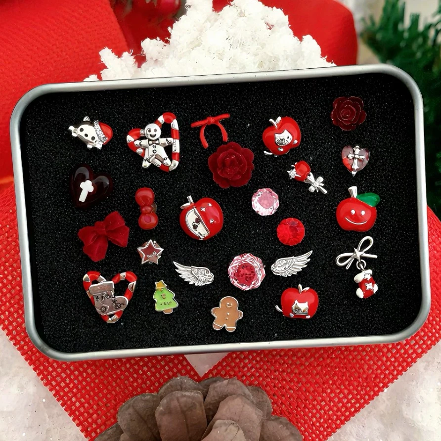 钛钢耳饰 圣诞月夜｜RINGRING商店红色系耳骨钉钛钢养耳耳钉