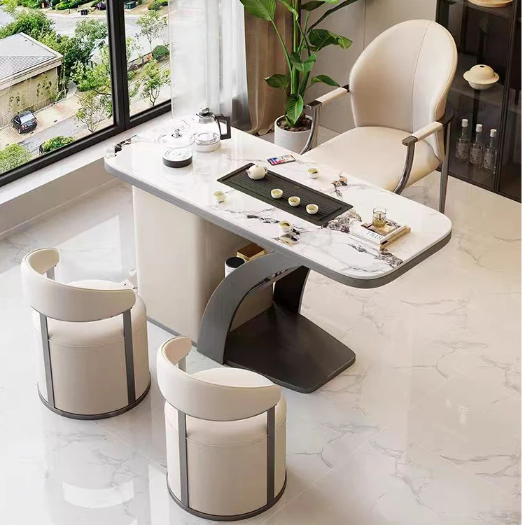 岩板茶桌组合中间茶盘现代简约家用阳台泡茶几办公室茶台轻奢茶台