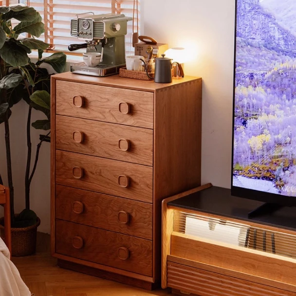 北欧简约北美进口樱桃木方果五斗柜卧室床尾储物柜、实木收纳柜