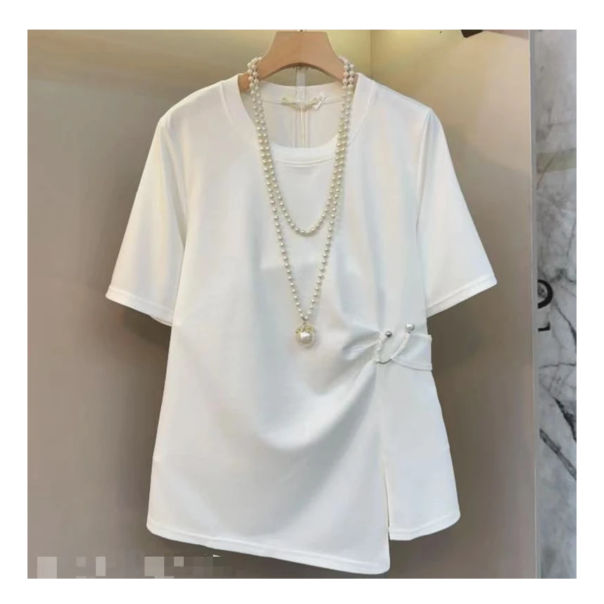 千沐迪家大码夏季新款重工百搭显瘦气质半袖813