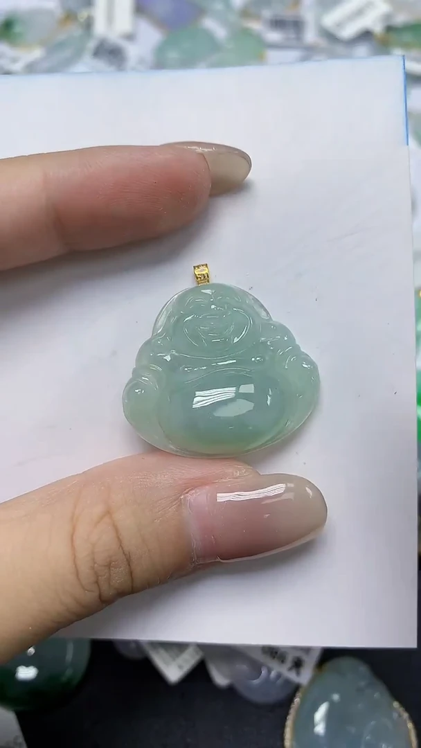 翡翠18K金镶嵌颈饰天然缅甸翡翠A货
