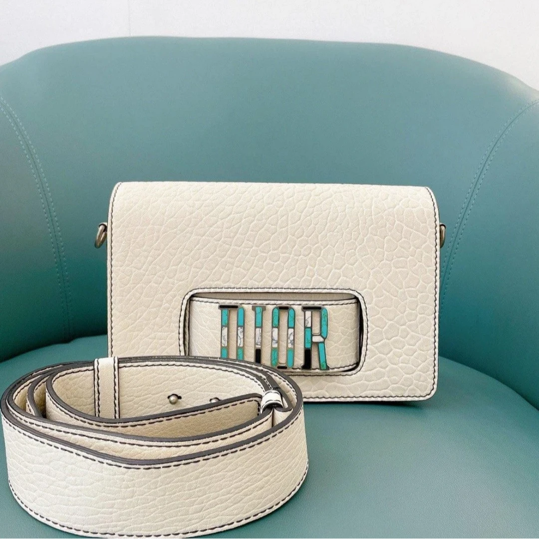 99新 DIOR/迪奥 荔枝纹小羊皮翻盖式单肩包