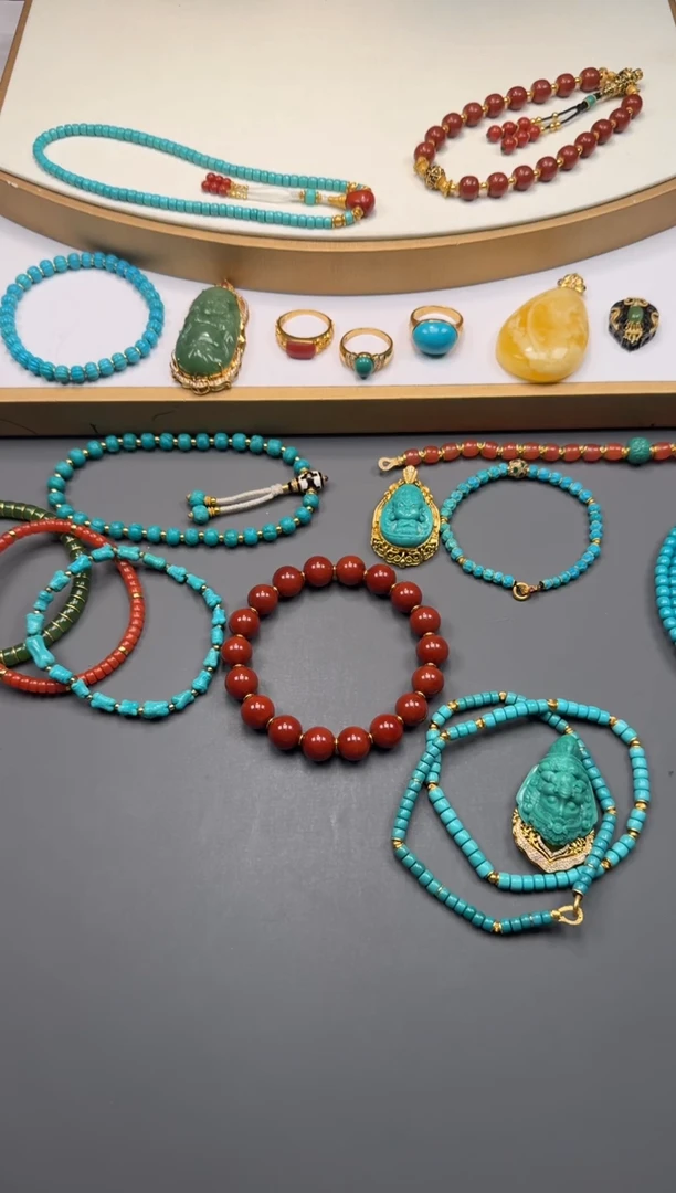 18K金镶嵌绿松石配饰毛***~111