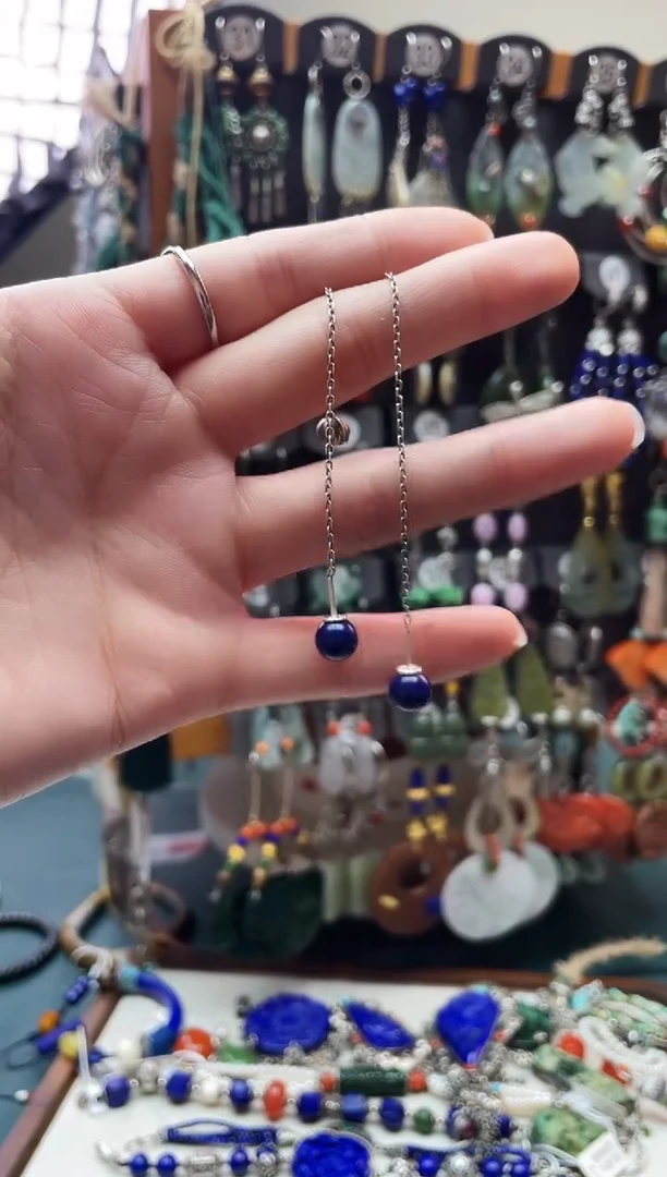 银S925镶嵌青金石耳饰饰品