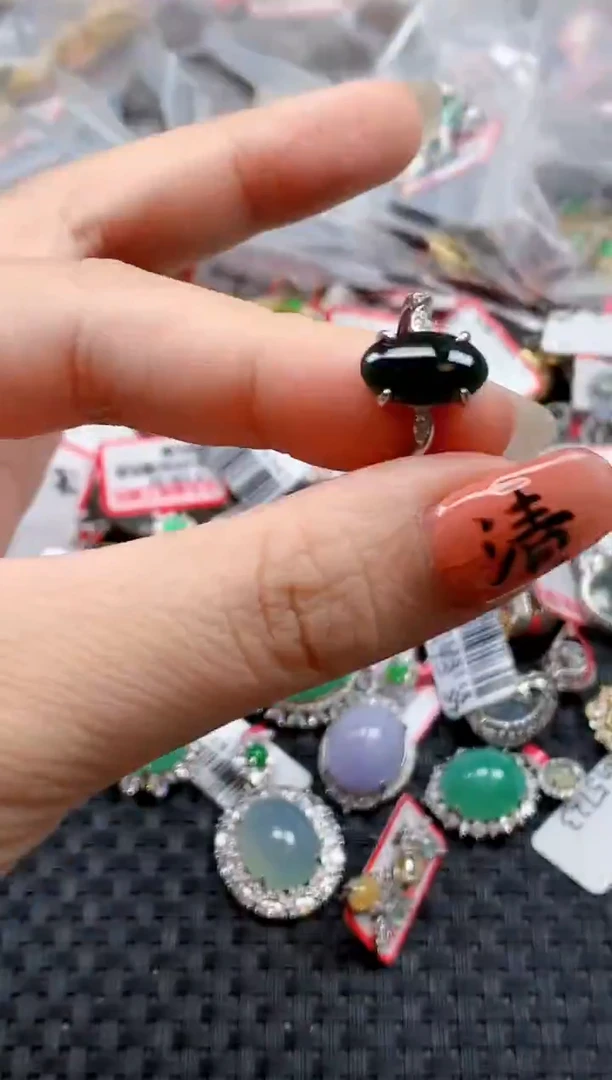 银S925镶嵌戒指翡翠天然A货缅甸翡翠