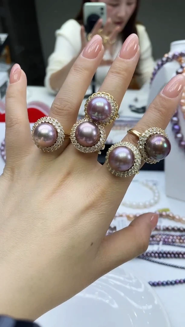 未镶嵌戒指淡水珍珠紫色系太阳花戒指