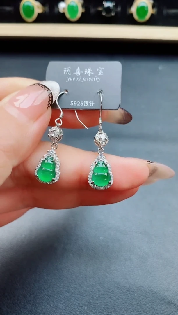 翡翠银S925镶嵌耳饰50850