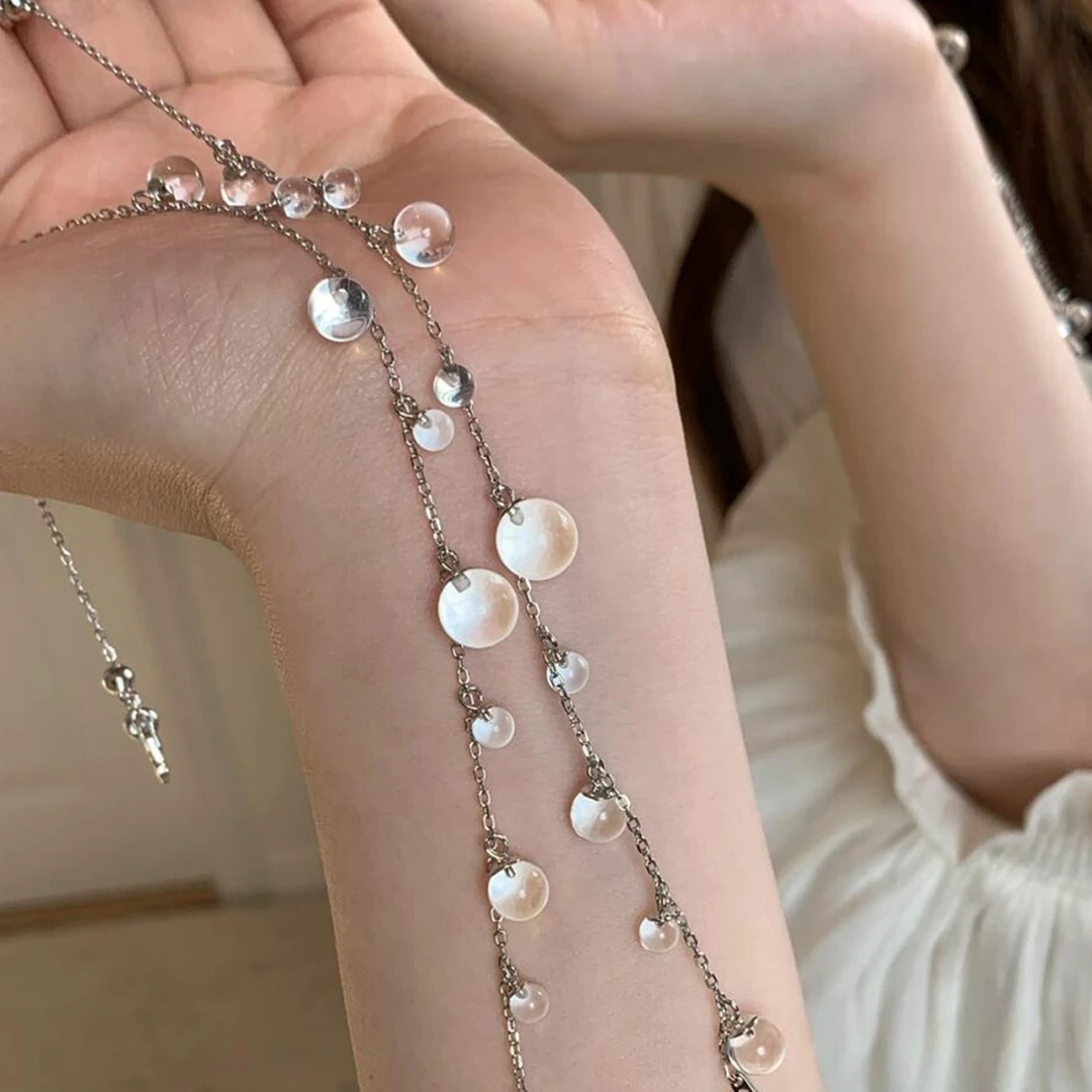 铜合金项链 清冷感冰透珠珠项链女韩系简约百搭小众高级感锁骨链