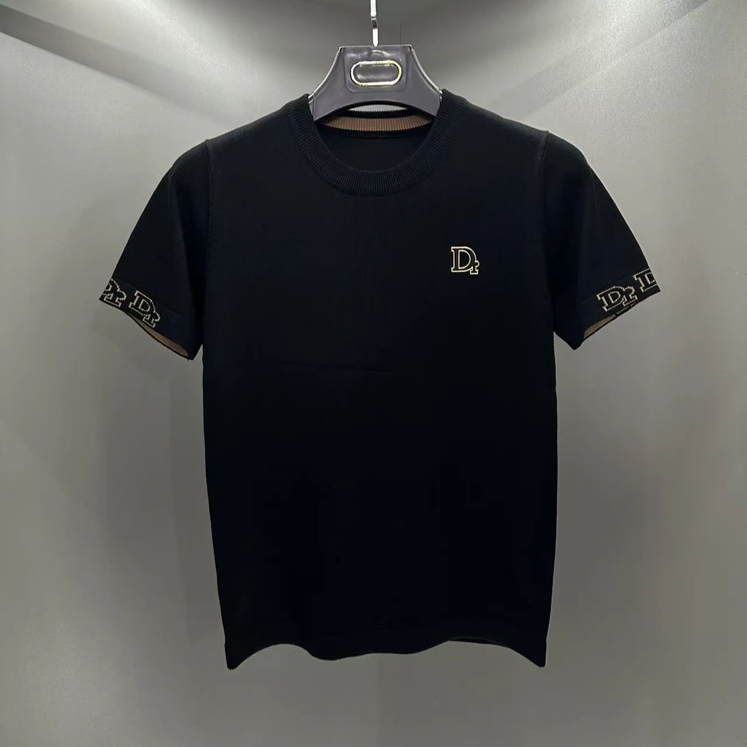 2025新款春秋新工艺针织短袖男士打底毛衣修身圆领洋气时尚重工艺