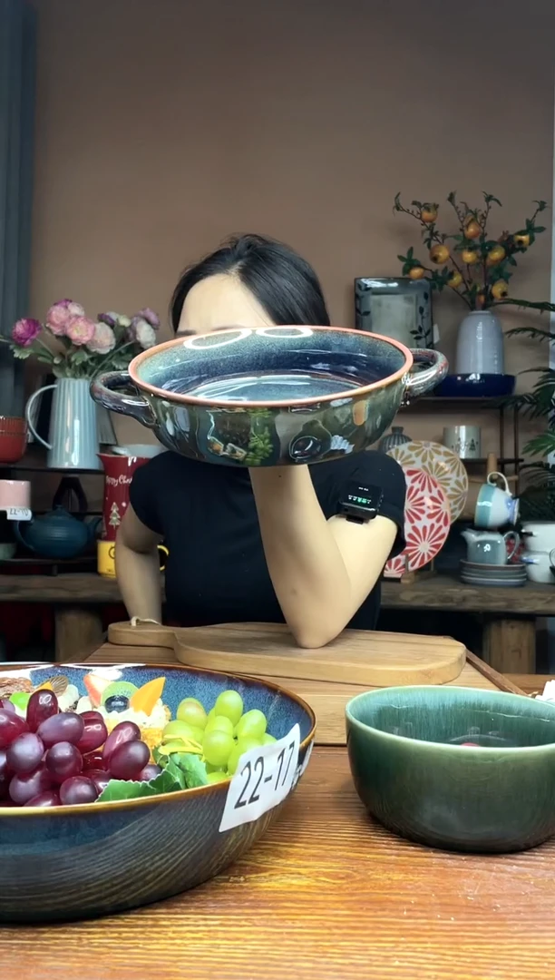陶瓷8英寸双耳汤盘子 微瑕疵