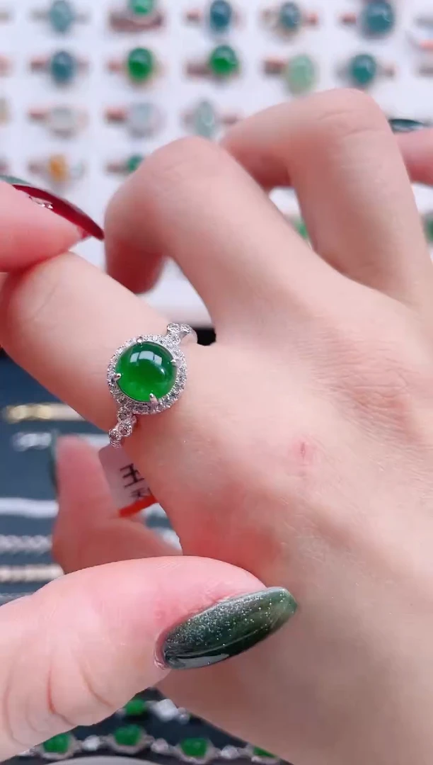 银S925镶嵌戒指翡翠天然翡翠