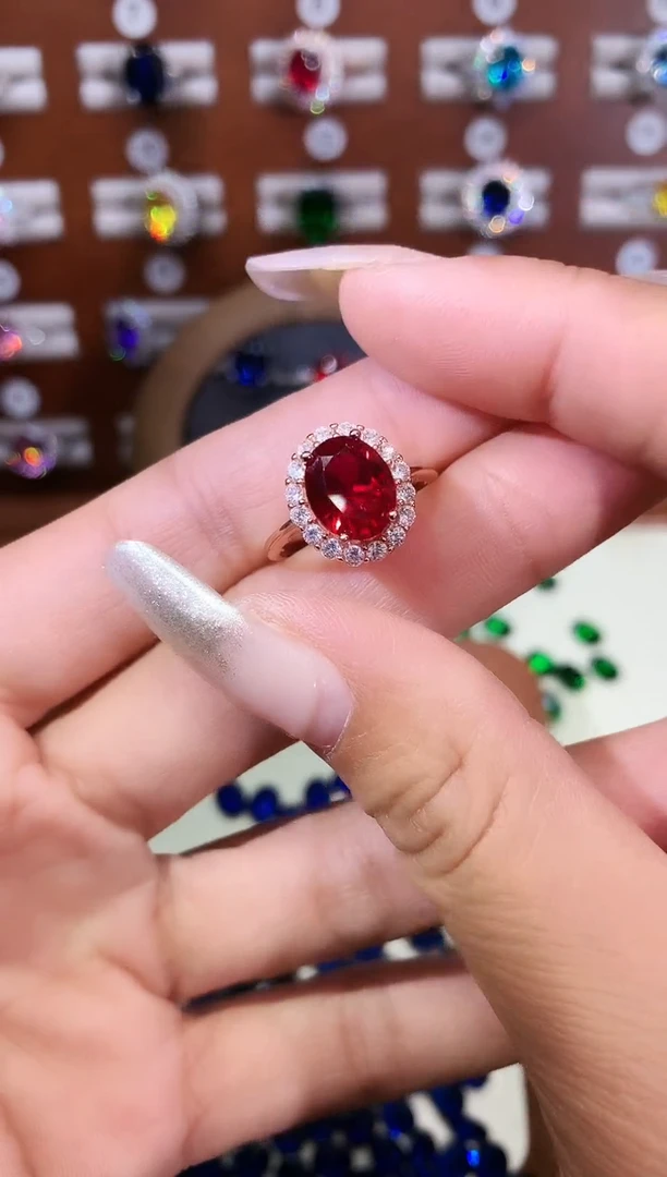 银S925镶嵌戒指红宝石810玫瑰金