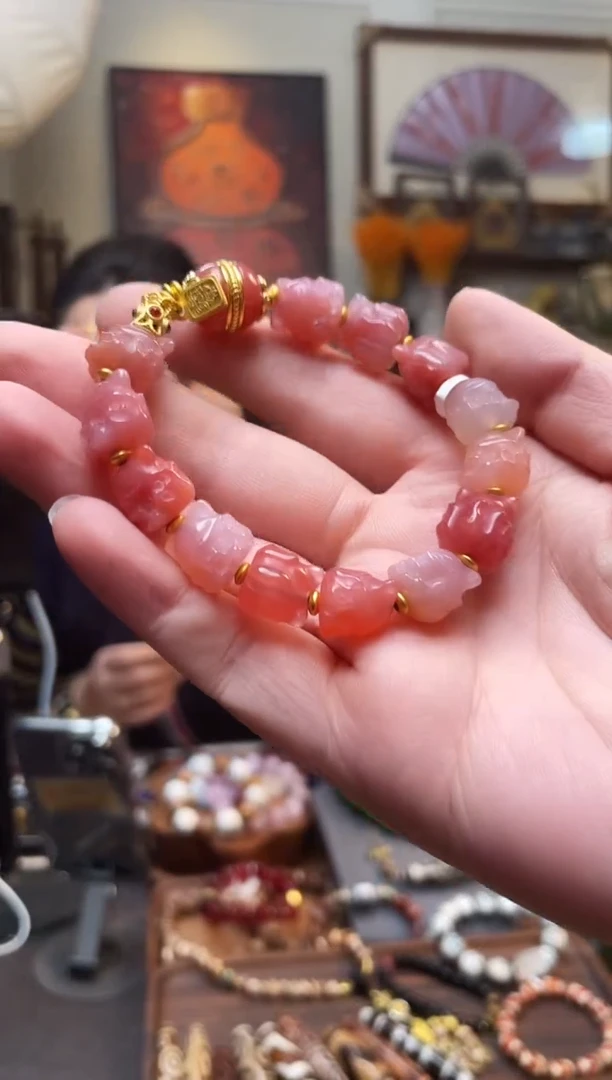 【闪购商品】柏香籽/百香籽把件0210-25雪域粉凤九手串