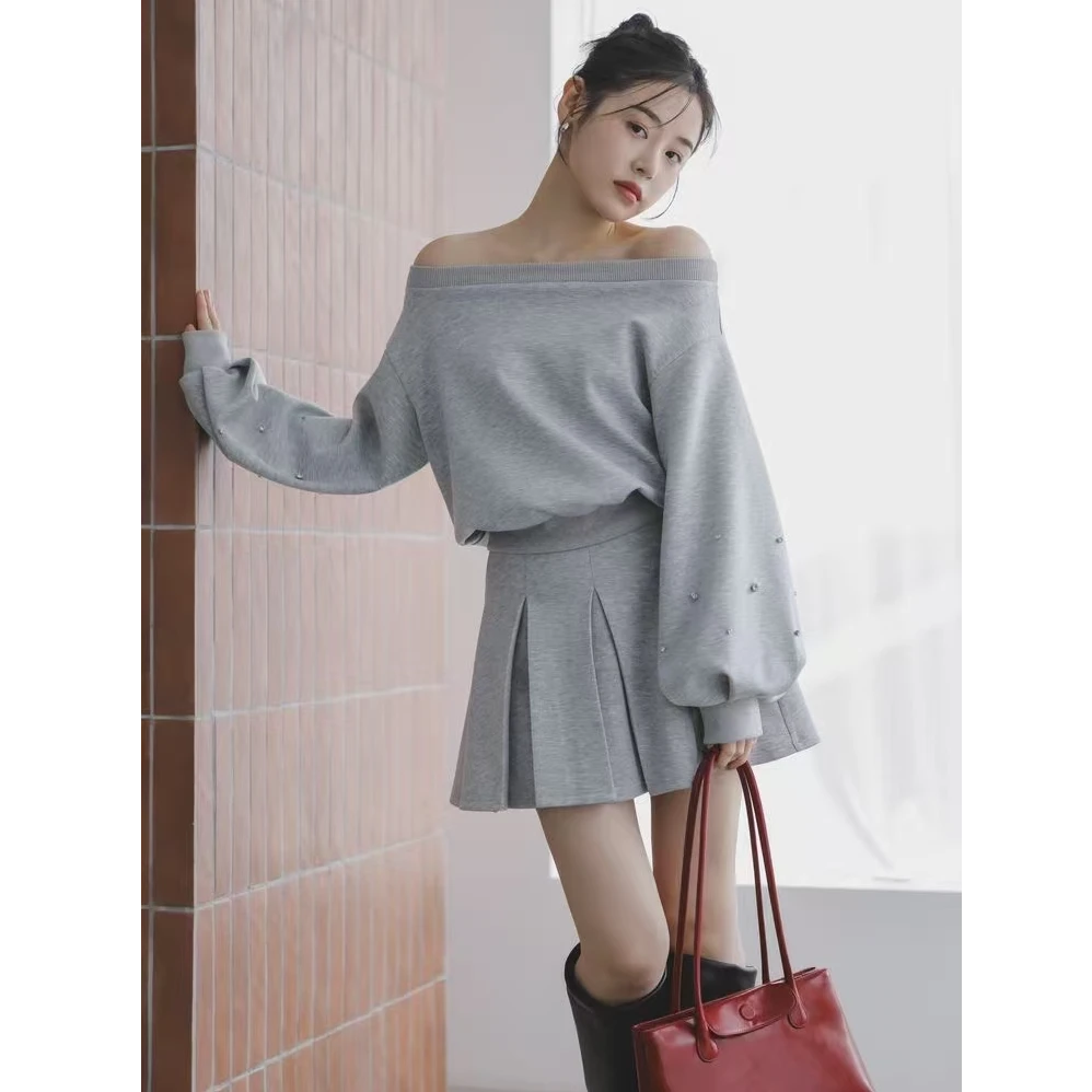 B302【朵拉外贸】d@zzl1n甜美风 水钻可一字领可斜肩圆领上衣卫衣