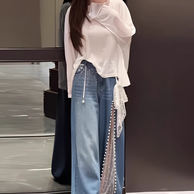 2025夏季设计感小众宽松露背别致上衣镂空蕾丝牛仔裤百搭两件