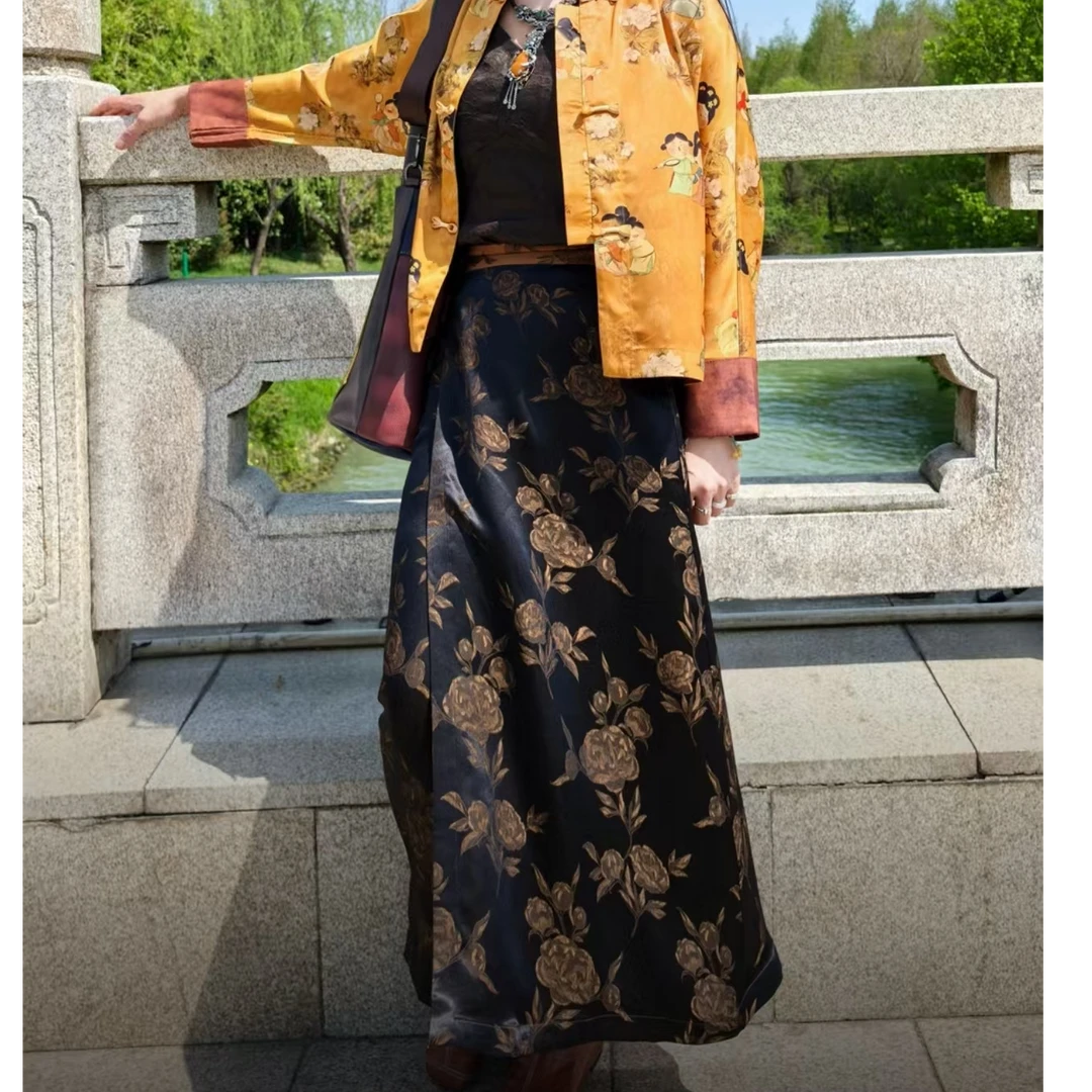 佳  香云纱 6556222 重锻皮子老料 玫瑰庄园 半裙 83