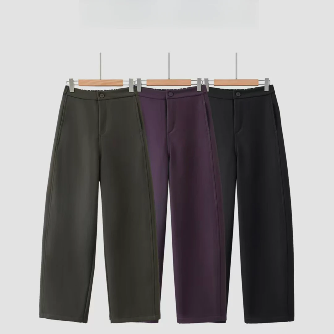 裤型无敌~超级好穿！加绒加厚高腰显瘦塑形窄版阔腿弯刀裤Y757