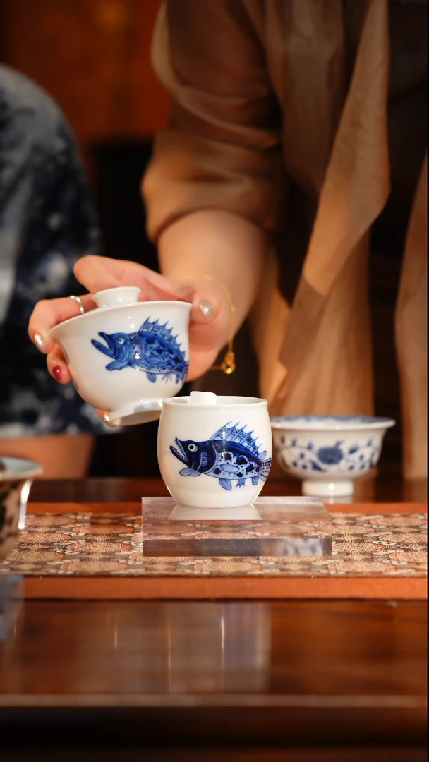 M预售15天先茶巾墨舍柴窑一只鳜鱼盖碗+杯子