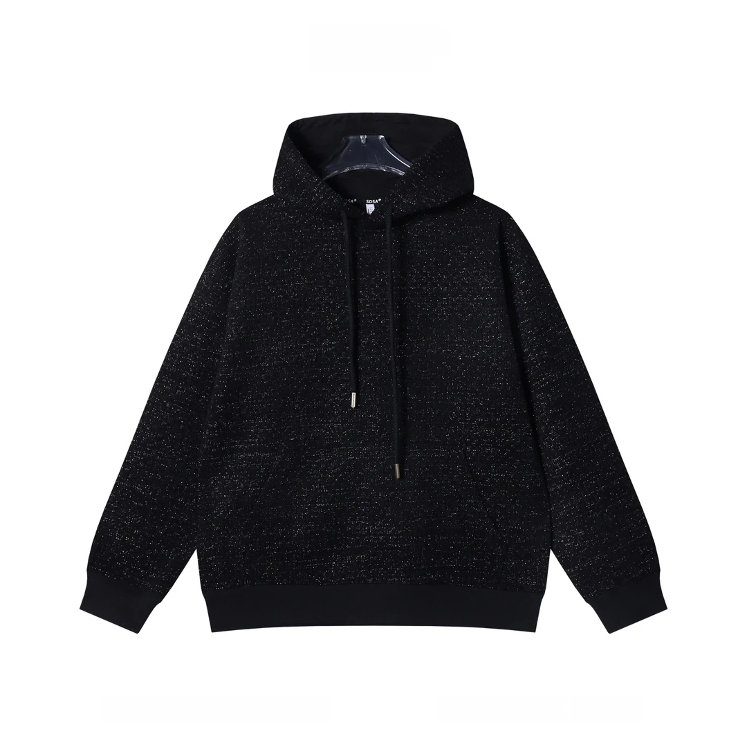 男士秋冬新款痞帅男装纯色满天星格子抽绳连帽卫衣潮流百搭高街
