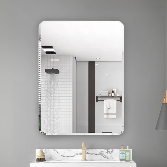 浴室镜粘贴壁挂无框化妆镜免打孔位于卫生间贴墙自粘洗脸玻璃镜子