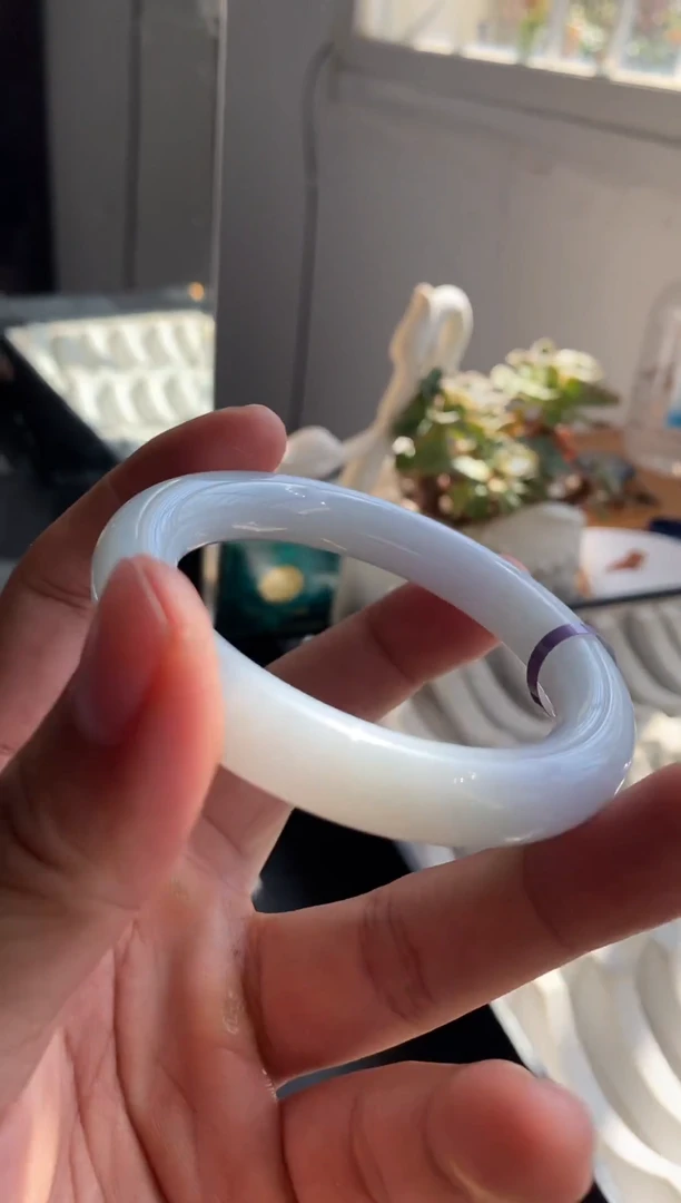 未镶嵌手镯翡翠（强推）纯净白月光 圆条 7号