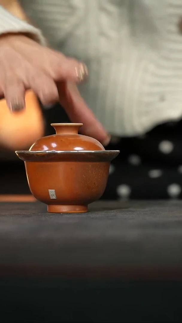 金丝楠木落灰【银口】盖碗100ml