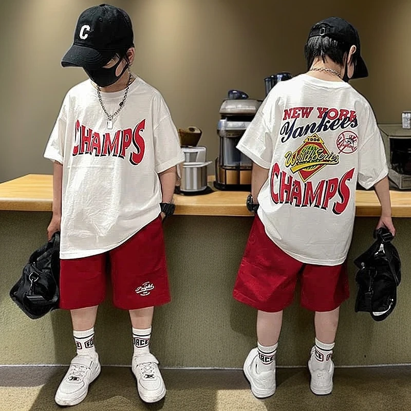 新款童装夏季男孩半袖6-12岁中大童学生帅气潮流短袖T恤男童宽松