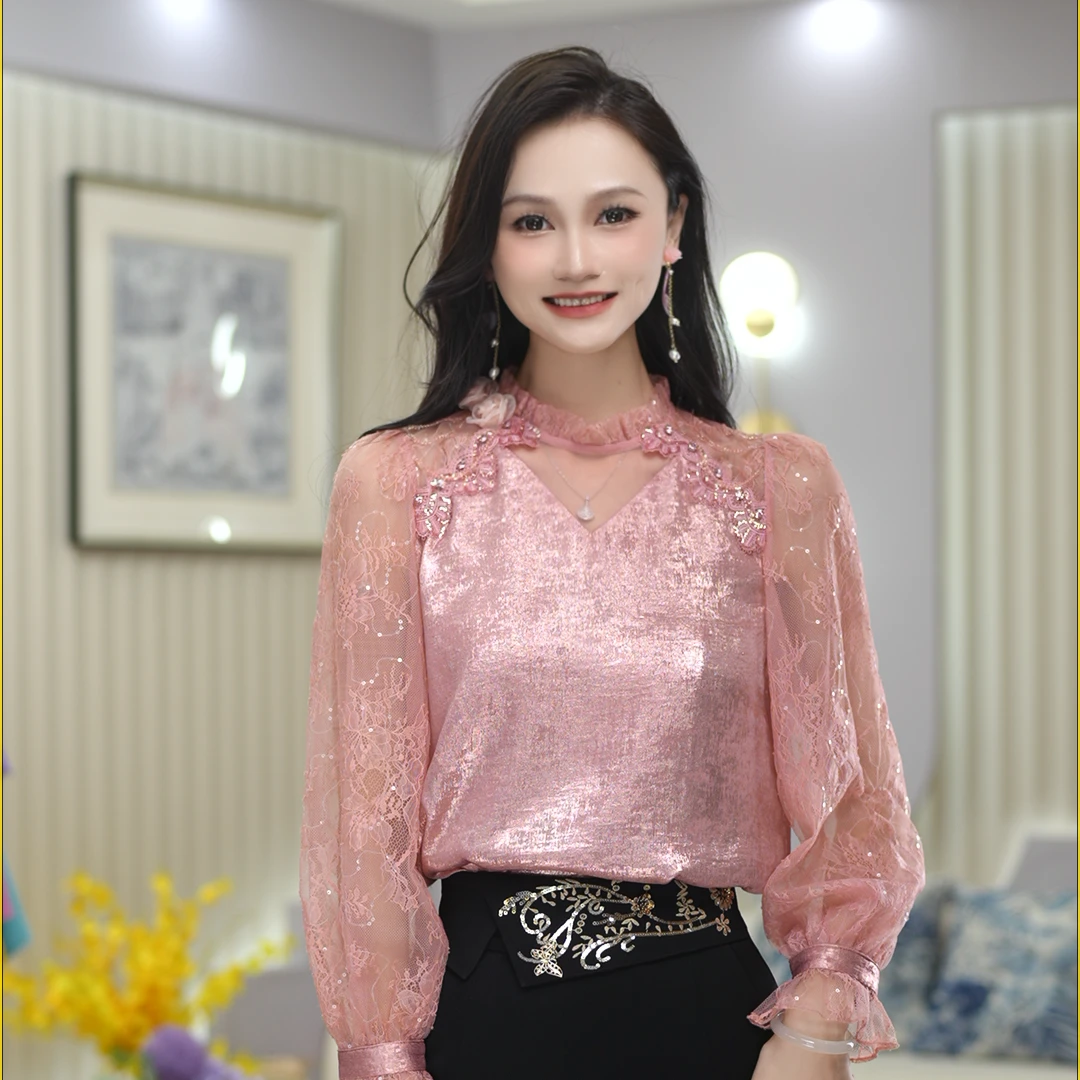 米娅 春季新款气质优雅洋气减龄时尚上衣显瘦百搭长袖衬衫 DY5055