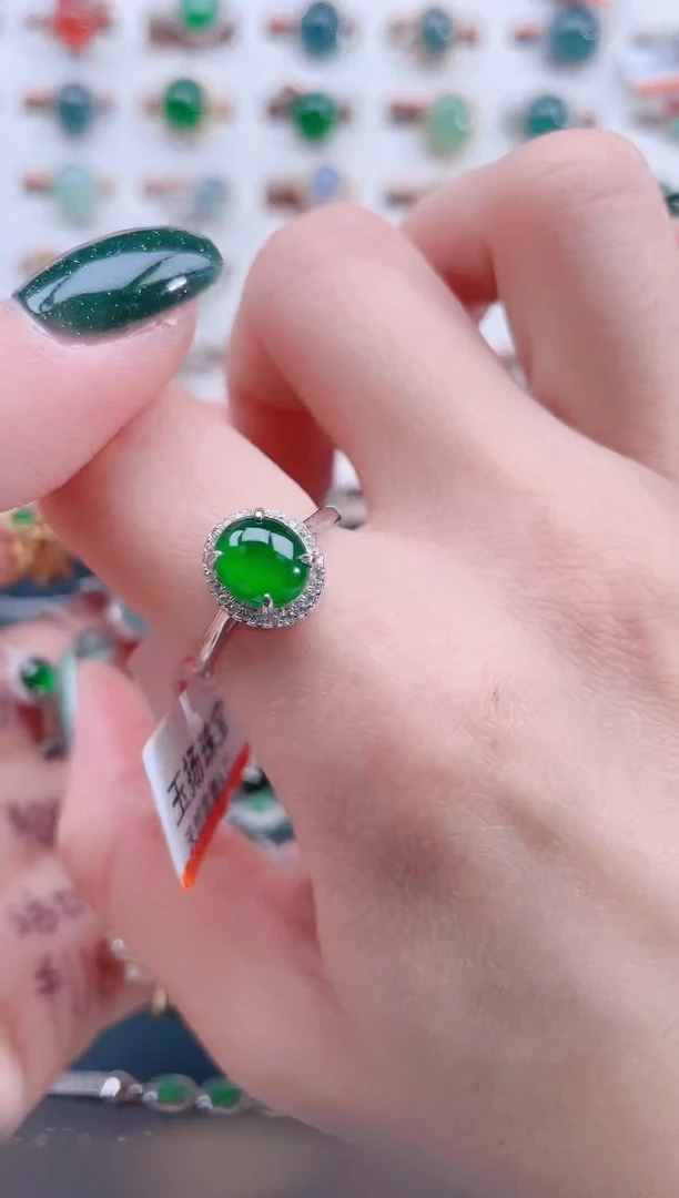 银S925镶嵌戒指翡翠天然翡翠