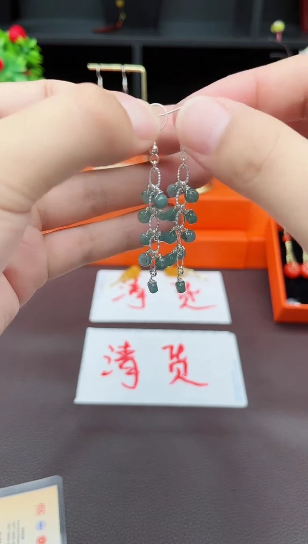 翡翠银S925镶嵌耳饰911000